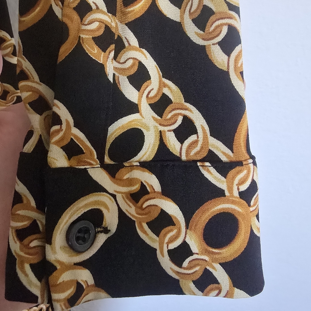 Calvin Klein Chain Faux Wrap Black Gold Chain Pattern Dress Size 4 EUC - Picture 12 of 12